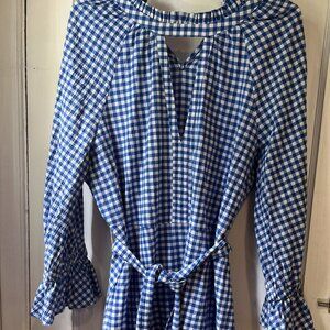 Women's Who What Wear Large Blue and White Gingham Dress/Tunic